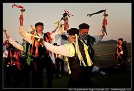 Photo:Rattlejag dance in the first summer sunrise at Laxton castle, 1st May 2010