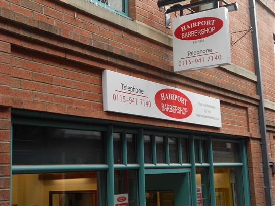 Photo:'Hairport' Barbershop, Hurt's Yard Nottingham.  The business was established in 1983.