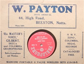 Photo:Advert for W Payton's record shop in Beeston