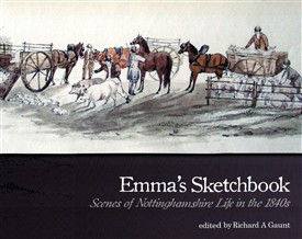Photo:Front cover of the book featuring Emma's watercolour "Starting for the show at Retford, Sparken, 1842".