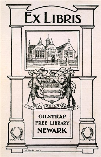 Photo:Bookplate of the Gilstrap Free Public Library, Newark-on-Trent, c1920s