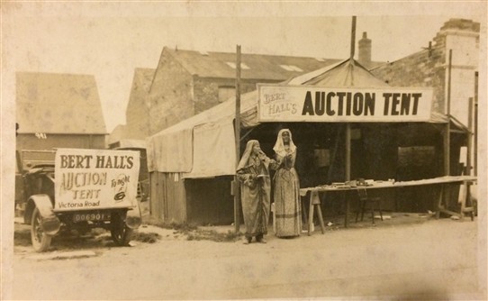 Photo:A view of the Auction tent at Mablethorpe and Family car taken in the 20's, my Grandma recalled riding in  the 'Dickie Seat' at the back of the car , I think my Aunt Ciss is the Lady in the picture.