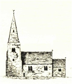 Photo:Flawford/Flawforth church "sketched from memory by a Mr Carver who was born at Ruddington
