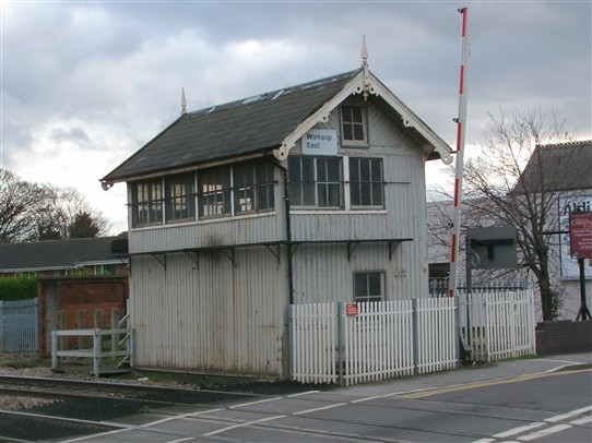 Photo:Signal box at west end of Worksop station