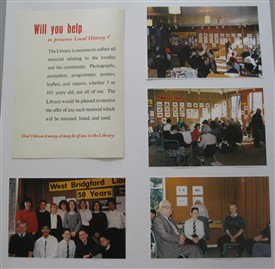 Photo:Promotional poster and photographs of the celebration of 50 years since West Bridgford Library opened, 1989