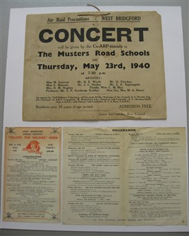 Photo:Poster for Air Raid Precautions Concert, 1940; Poster for Salute the Soldier Week, 1944