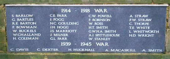 Photo:Names on the Farnsfield War Memorial
