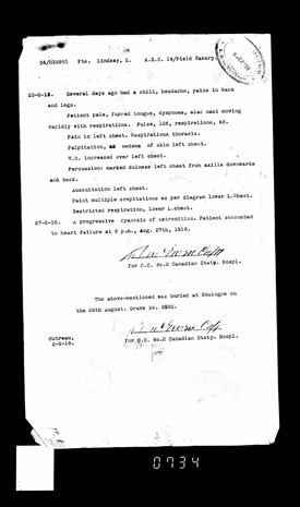 Photo:Medical officer's report on Horace Lindsey's death