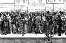 Photo:Victorian Bank Holiday crowd waiting for a train