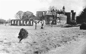 Photo:Rufford Abbey pictured during the destruction of the north wing in 1956.